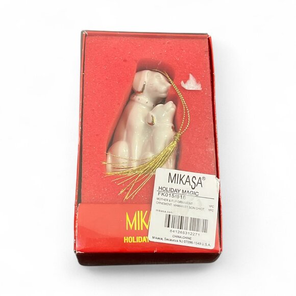 MIKASA Christmas Ornament 2 Dogs White Ceramic - Picture 4 of 7